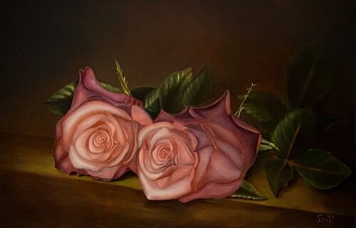 Samen rozen / Together, roses van Lianne van der Plaat, Schilderij te koop op Singulart
