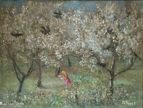Girl with Crows ands Apple Trees by Auguste (Gustel) Foust Killat, Painting for Sale on Singulart