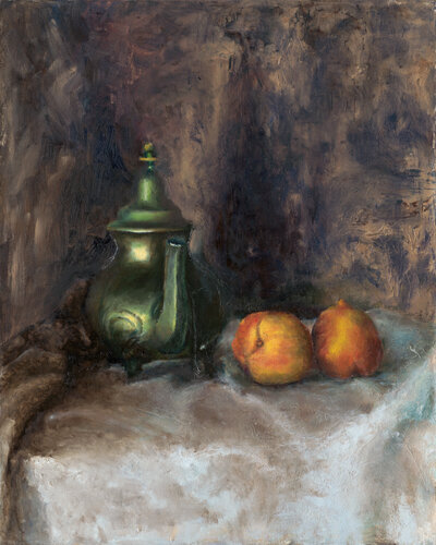 Peaches and a kettle van Ayelet Polak, Schilderij te koop op Singulart