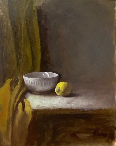 A bowl and a lemon di Ayelet Polak, Pittura in vendita su Singulart