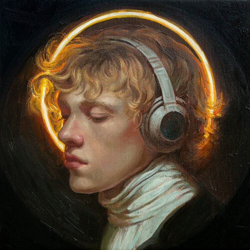 Sacred Frequency - will be exhibited at the 7th Edition International Figure Painting Competition 2025 at the Museu Europeu d’Art Modern (MEAM), Barcelona, Spain (December 2025 – April 2026), and at the TIAC Exhibition Hall, Florence, Italy (May 2026). van Tatiana Zubova, Schilderij te koop op Singulart