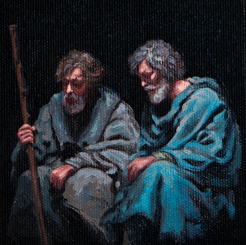 Two Wanderers - exhibited at the 2025 Royal Miniature Society Annual Exhibition at the Bankside Gallery in London (UK) di Tatiana Zubova, Pittura in vendita su Singulart