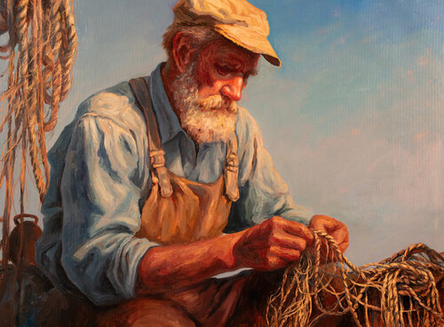 The Netmaker - Exhibited at Salmagundi Club, New York, USA (NTD Figure Painting Competition) von Tatiana Zubova, Malerei kaufen auf Singulart