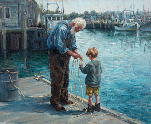 What He Will Remember - exhibited at the 2025 Royal Society of Marine Artists Annual Exhibition at Mall Galleries, London. van Tatiana Zubova, Schilderij te koop op Singulart
