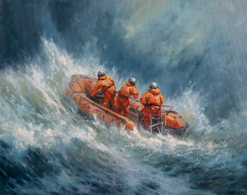 Into the Storm - exhibited at the 2025 Royal Society of Marine Artists Annual Exhibition at Mall Galleries, London. van Tatiana Zubova, Schilderij te koop op Singulart