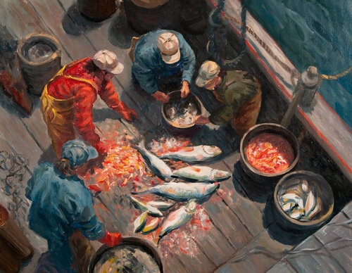 The Day’s Haul - RSMA New Generation Award at the 2025 Royal Society of Marine Artists Annual Exhibition at Mall Galleries, London. by Tatiana Zubova, Painting for Sale on Singulart