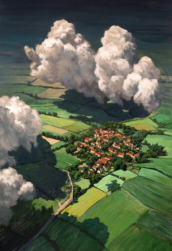Clouds Over the Green Patchwork von Tatiana Zubova, Malerei kaufen auf Singulart