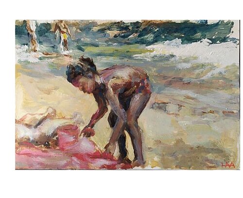 Sur la plage van Hana Sebel, Schilderij te koop op Singulart