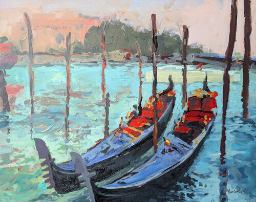Venice gondolas van Marietta Cohen, Schilderij te koop op Singulart