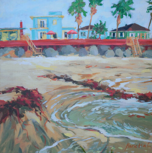 Afternoon at the Beach Cottages van Marietta Cohen, Schilderij te koop op Singulart
