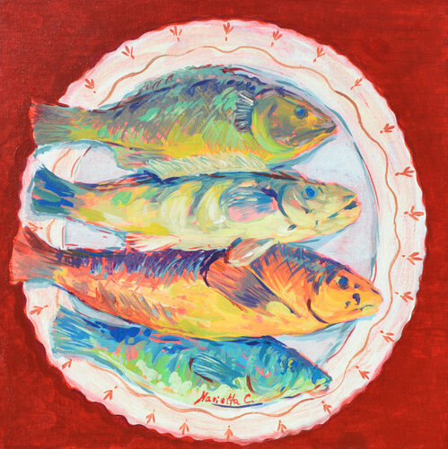 Fish on a plate van Marietta Cohen, Schilderij te koop op Singulart