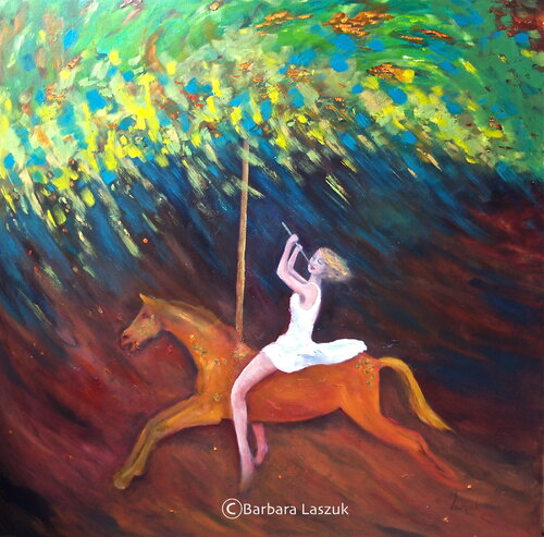 Autumn of the merry flutist par Barbara Laszuk, Peinture en vente sur Singulart
