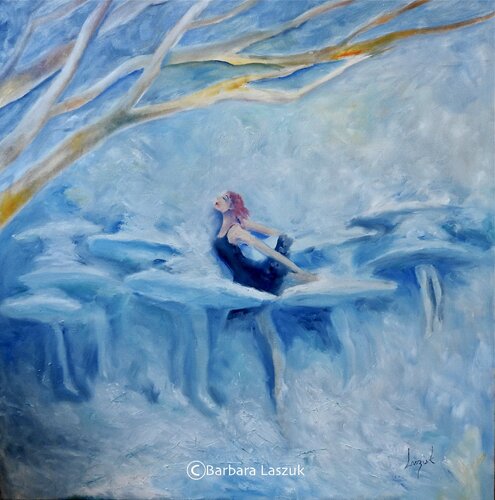 Black swan in winter by Barbara Laszuk, Painting for Sale on Singulart