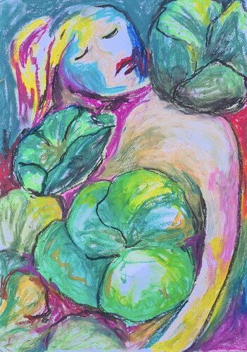Girl and the water lilies par Barbara Laszuk, Peinture en vente sur Singulart