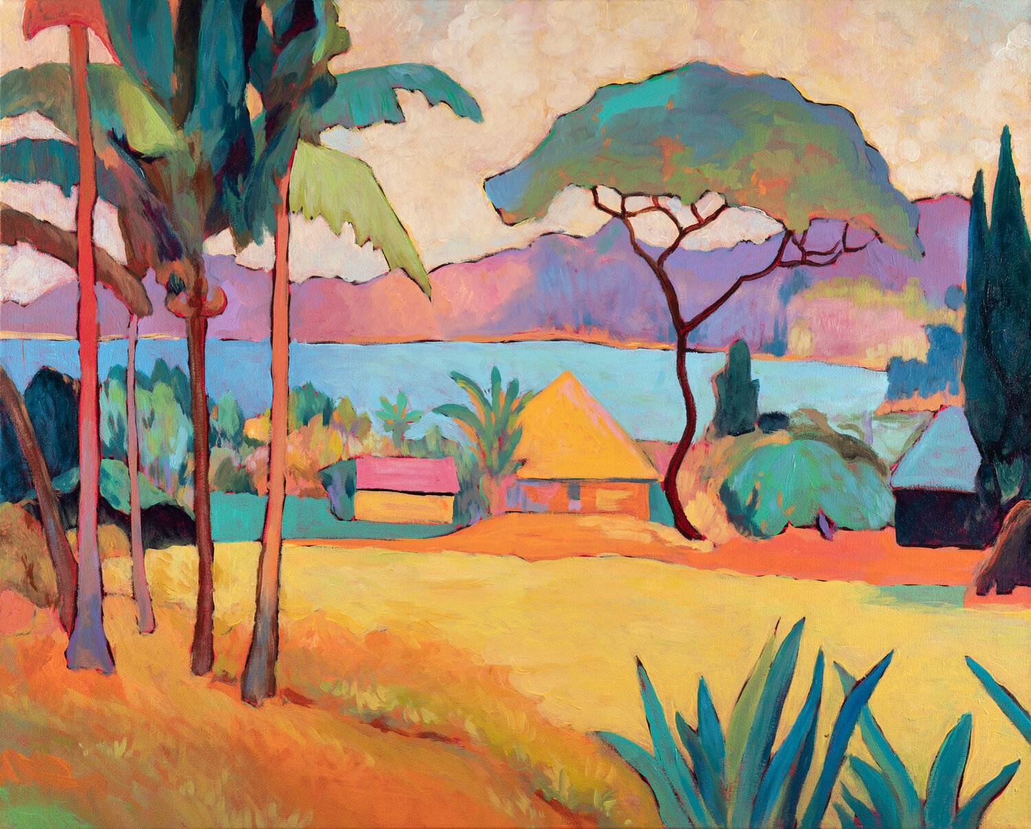 Bay View with Palms Suren Ter-Avakian Dipinto originale in vendita