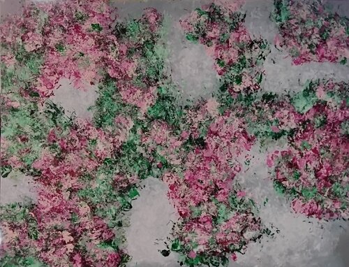Fleeting Blossoms Admist Hushed Green di MissyKay, Pittura in vendita su Singulart
