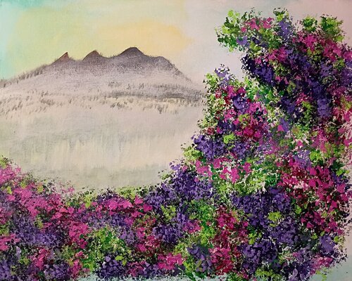 Whispers of Violet on Misted Mountains von MissyKay, Malerei kaufen auf Singulart