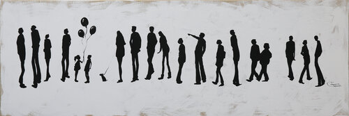 19 PEOPLE AND ONE BULLTERRIER di Inez Froehlich, Pittura in vendita su Singulart