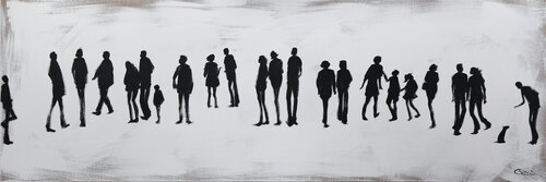 22 PEOPLE AND ONE BULLTERRIER di Inez Froehlich, Pittura in vendita su Singulart