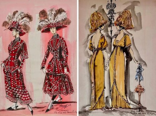 "Girl Who Came to Supper" 2 Costume Designs 1963 Broadway Musical Tony Nom. par Irene Sharaff, Œuvre sur papier en vente sur Singulart