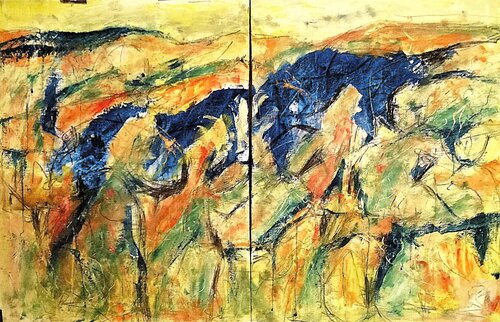Landschaft im Abendlicht  Diptychon par Wolfgang Stocker, Peinture en vente sur Singulart
