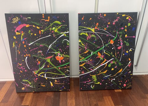 ✨ Nocturne Chromatique I & II — Contemporary Abstract Diptych (70 × 50 cm each) by jose luis modol, Painting for Sale on Singulart
