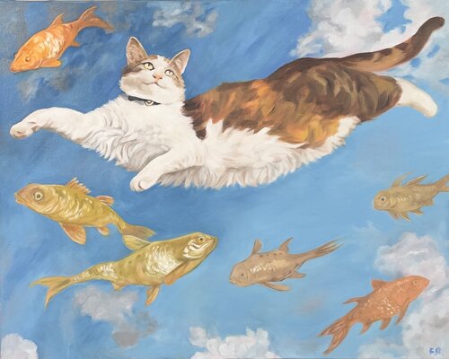 Le rêve du chat van Frédéric Rollin, Schilderij te koop op Singulart