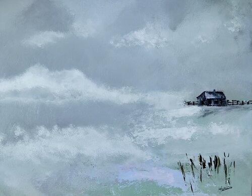 Pace fra la Nebbia – Meditative Abstract Landscape – Misty Atmospheric Art – Fine Art Original von Manuela Talarico, Malerei kaufen auf Singulart