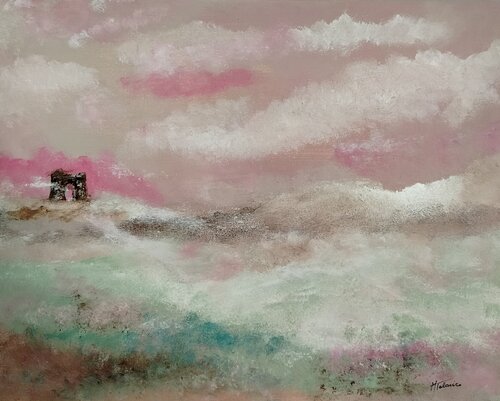 Rovine tra la Nebbia - Pink & Earthy Green Abstract Painting – Fine Art Original [Double Curator's Pick] von Manuela Talarico, Malerei kaufen auf Singulart