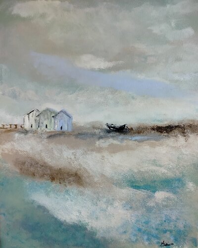 Spiaggia d’Inverno – Blue Meditative Abstract Landscape – Winter Beach – Fine Art Original von Manuela Talarico, Malerei kaufen auf Singulart