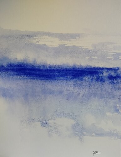 Deep Blue: [Studio Clearance: Limited Time]-Meditative Abstract Watercolor – Original on Rigid Panel – Fine Art van Manuela Talarico, Werk op papier te koop op Singulart