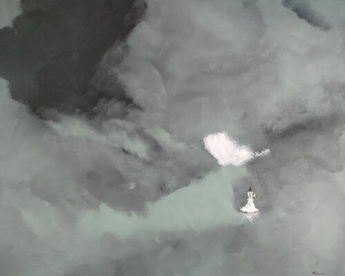 Waiting for You: Atmospheric Blue Horizon – Soglie Series – Fine Art Original [Double Curator's Pick] Manuela Talarico