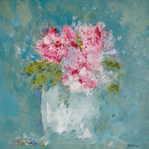 Ethereal Flowers – Enchanted Nature – Blue & Pastel Botanical Abstract – Fine Art Original von Manuela Talarico, Malerei kaufen auf Singulart