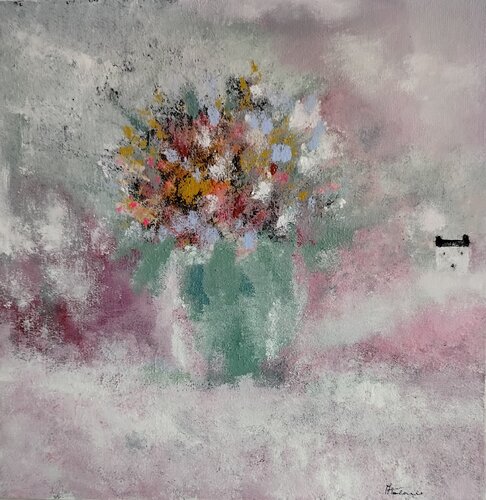 The Secret Garden: Enchanted Nature – Blue & Pastel Botanical Abstract – Fine Art Original de Manuela Talarico, Pintura a la venta en Singulart