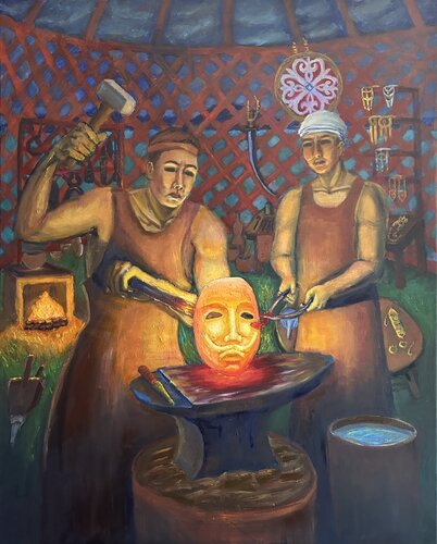 “Blacksmiths Of The Steppe” von Bagzhan Alikhanov, Malerei kaufen auf Singulart