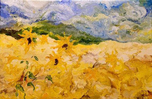Zonnebloemen am Kornfeld di Joachim Lippl, Pittura in vendita su Singulart