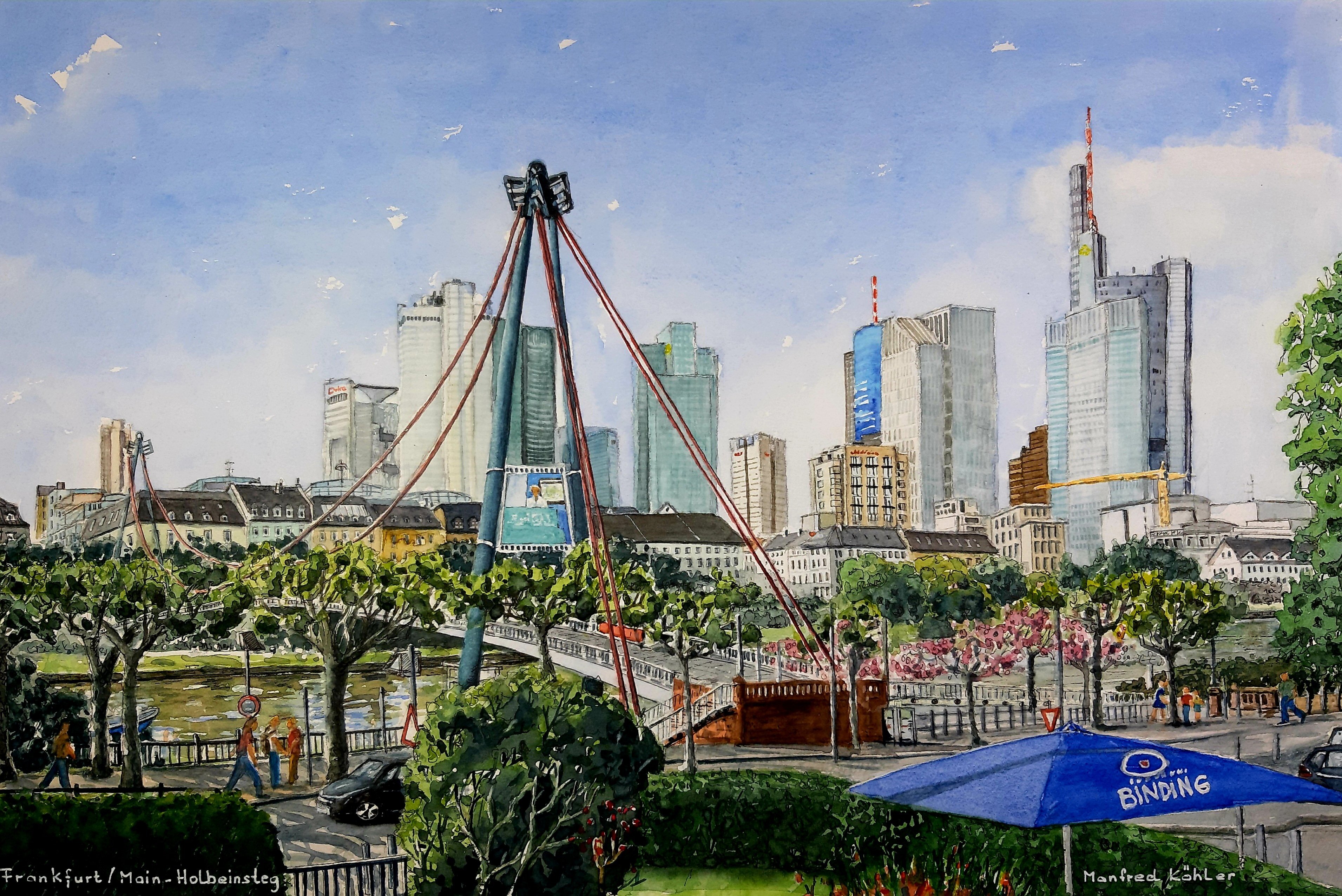 Frankfurt am Main - Holbeinsteg / Blick auf die Skyline