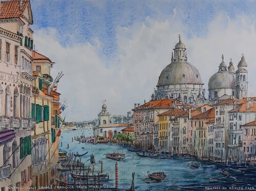 Venedig - Canale Grande und Basilica Santa Maria della Salute di Manfred Köhler, Pittura in vendita su Singulart