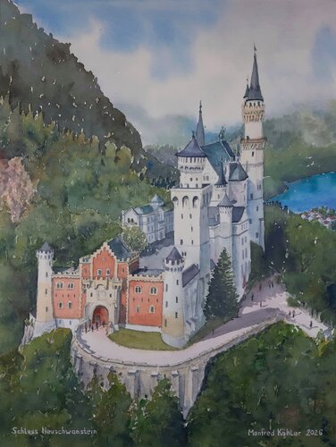 Schloss Neuschwanstein di Manfred Köhler, Pittura in vendita su Singulart