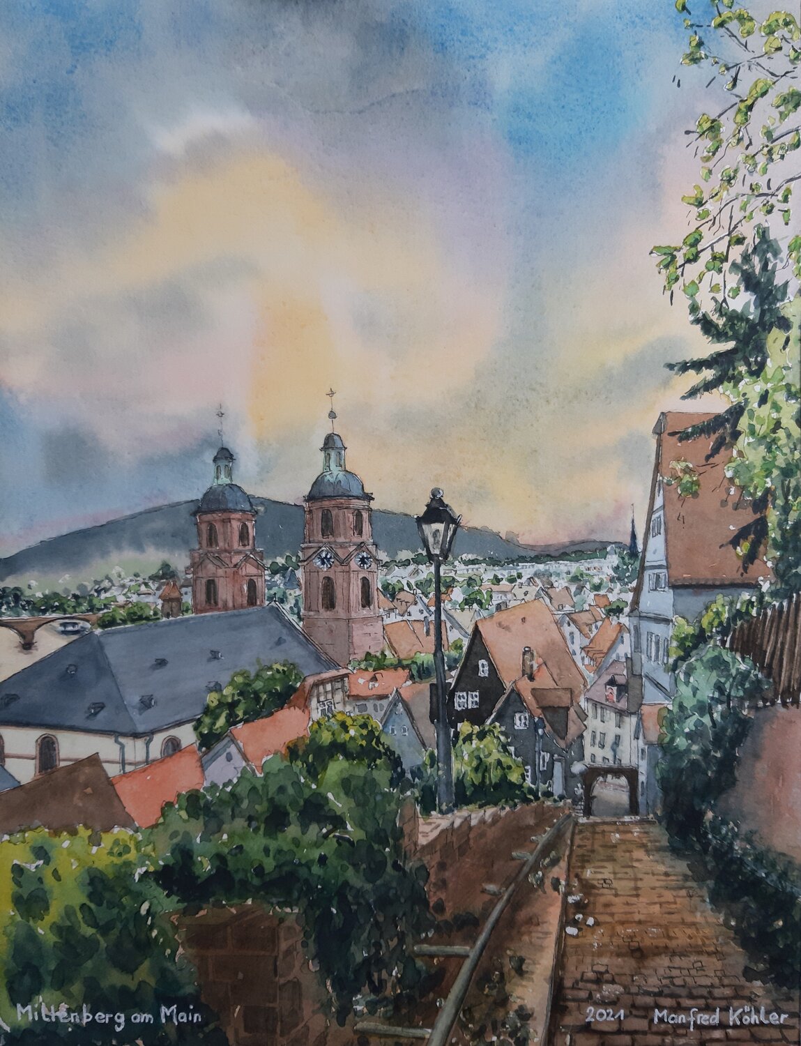 Miltenberg am Main - Abstieg von der Mildenburg Manfred Köhler Originalgemälde zu verkaufen