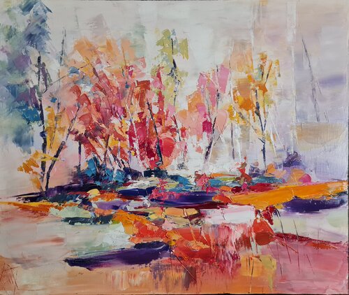 Les arbres se défont à l'intérieur d'un cercle de brouillard by Clarisse Daurat, Painting for Sale on Singulart