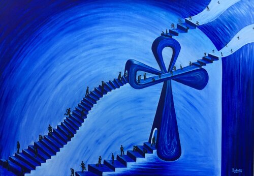 Way to heaven blue by SAM AYAD, Painting for Sale on Singulart