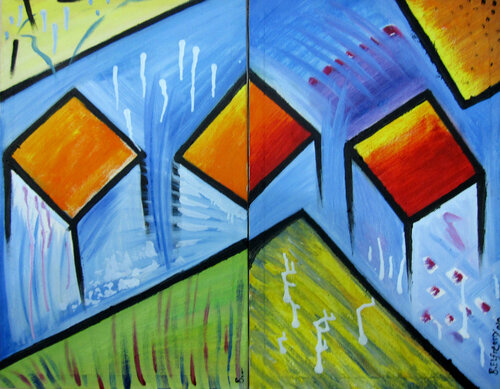 3 Squares -2 PCS PANELS by SAM AYAD, Painting for Sale on Singulart