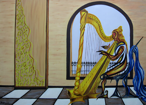 Woman herb playing by SAM AYAD, Painting for Sale on Singulart
