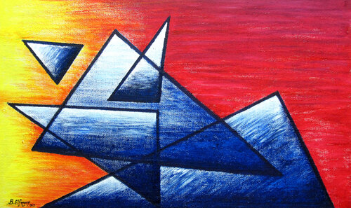 Running man as pyramids - On Burlap by SAM AYAD, Painting for Sale on Singulart