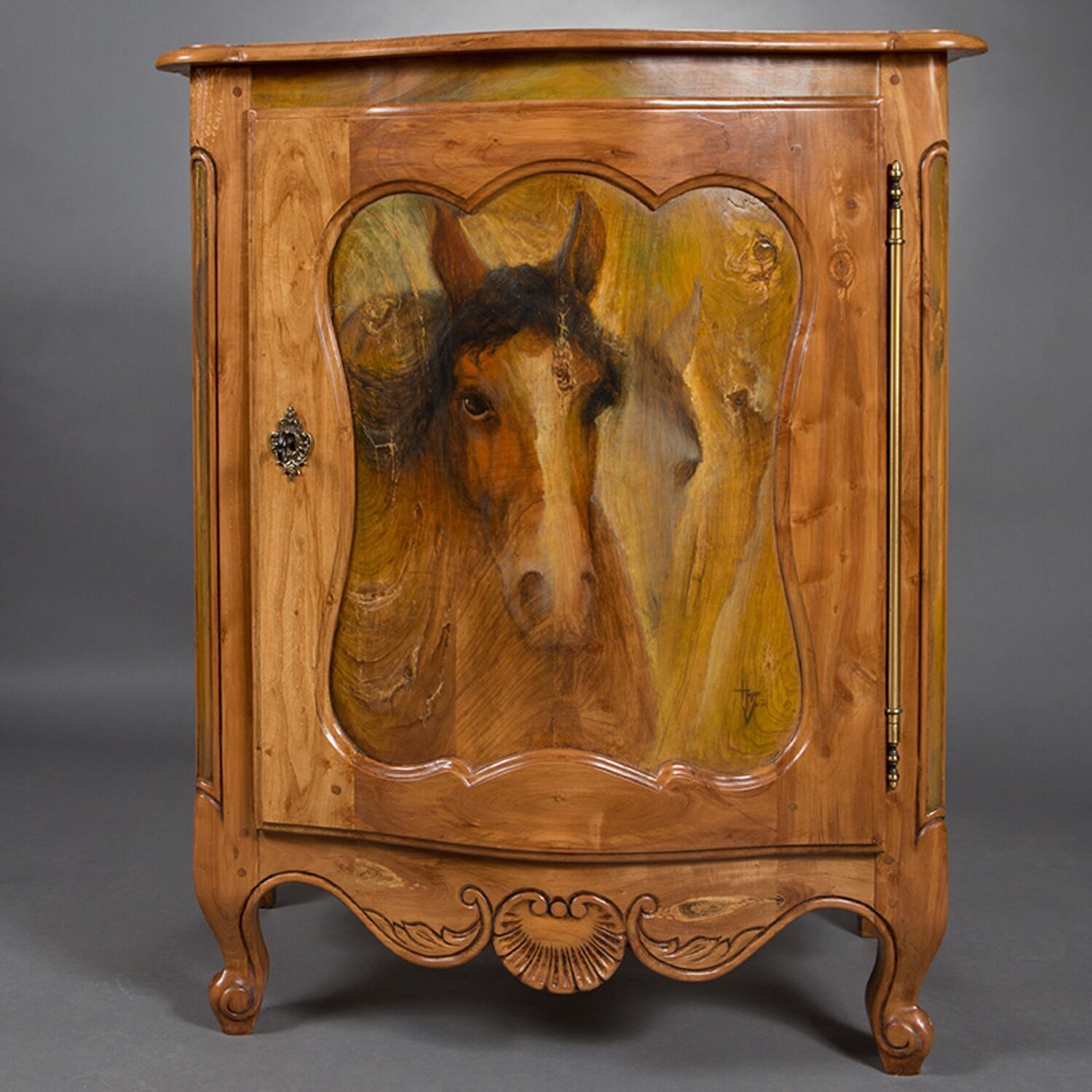 Commode en pommier / Chevaux - Mythologie Robert Lefebvre