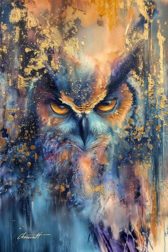 Gilded Vigil - Owl / Gallery Acrylic Display by Chromat Arcanov, Print for Sale on Singulart