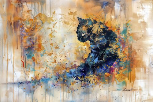 Golden Whispers - Cat II / Gallery Acrylic Display by Chromat Arcanov, Print for Sale on Singulart