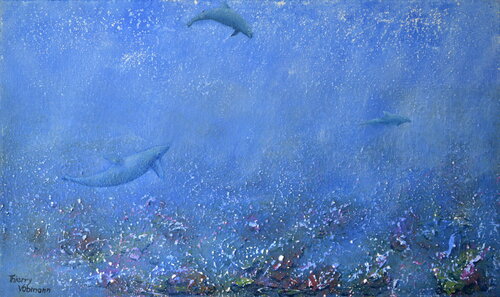 WATER GAME. Dolphins playing in the waves. by Thierry Vobmann, Painting for Sale on Singulart