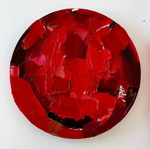 RED DOT/ Round oil abstract painting van Ana Saut, Schilderij te koop op Singulart